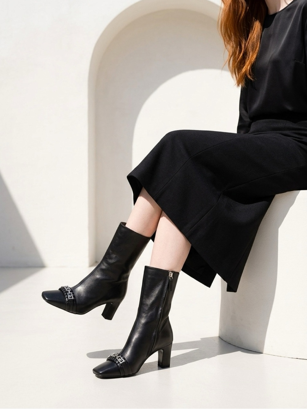 Givenchy Women's G-Woven Square Toe Bootie Black, EUR 37 US 7 - Picture 8 of 14